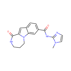 Cn1ccnc1NC(=O)c1ccc2cc3n(c2c1)CCCNC3=O ZINC000073222912