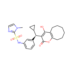 Cn1ccnc1S(=O)(=O)Nc1cccc([C@H](c2c(O)c3c(oc2=O)CCCCCC3)C2CC2)c1 ZINC000027322839