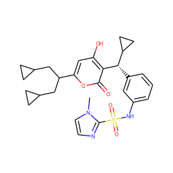 Cn1ccnc1S(=O)(=O)Nc1cccc([C@H](c2c(O)cc(C(CC3CC3)CC3CC3)oc2=O)C2CC2)c1 ZINC000027320409