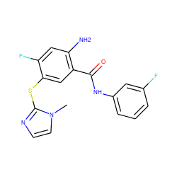 Cn1ccnc1Sc1cc(C(=O)Nc2cccc(F)c2)c(N)cc1F ZINC000028871957