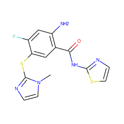 Cn1ccnc1Sc1cc(C(=O)Nc2nccs2)c(N)cc1F ZINC000005893340