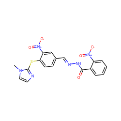 Cn1ccnc1Sc1ccc(/C=N/NC(=O)c2ccccc2[N+](=O)[O-])cc1[N+](=O)[O-] ZINC000012428203