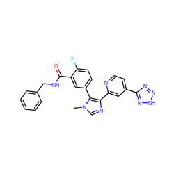 Cn1cnc(-c2cc(-c3nn[nH]n3)ccn2)c1-c1ccc(F)c(C(=O)NCc2ccccc2)c1 ZINC000225950329