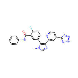 Cn1cnc(-c2cc(-c3nn[nH]n3)ccn2)c1-c1ccc(F)c(C(=O)Nc2ccccc2)c1 ZINC000225940849