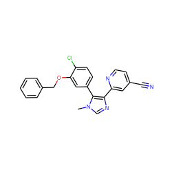 Cn1cnc(-c2cc(C#N)ccn2)c1-c1ccc(Cl)c(OCc2ccccc2)c1 ZINC000225946205