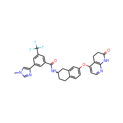 Cn1cnc(-c2cc(C(=O)N[C@@H]3CCc4ccc(Oc5ccnc6c5CCC(=O)N6)cc4C3)cc(C(F)(F)F)c2)c1 ZINC000205082937