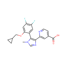 Cn1cnc(-c2cc(C(=O)O)ccn2)c1-c1cc(F)c(F)cc1OCC1CC1 ZINC000225948373