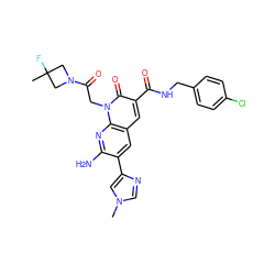 Cn1cnc(-c2cc3cc(C(=O)NCc4ccc(Cl)cc4)c(=O)n(CC(=O)N4CC(C)(F)C4)c3nc2N)c1 ZINC000221763827