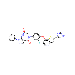 Cn1cnc(-c2cc3nccc(Oc4ccc(N5CC(=O)Nc6c(cnn6-c6ccccc6)C5=O)cc4F)c3s2)c1 ZINC000473083027