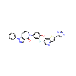 Cn1cnc(-c2cc3nccc(Oc4ccc(N5CC=Cc6c(cnn6-c6ccccc6)C5=O)cc4F)c3s2)c1 ZINC000473081285