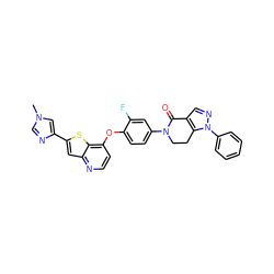 Cn1cnc(-c2cc3nccc(Oc4ccc(N5CCc6c(cnn6-c6ccccc6)C5=O)cc4F)c3s2)c1 ZINC000473085996