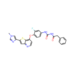 Cn1cnc(-c2cc3nccc(Oc4ccc(NC(=O)NC(=O)Cc5ccccc5)cc4F)c3s2)c1 ZINC000040951114