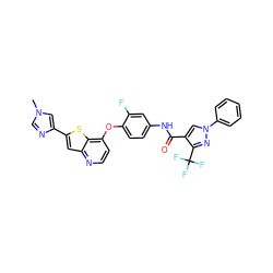 Cn1cnc(-c2cc3nccc(Oc4ccc(NC(=O)c5cn(-c6ccccc6)nc5C(F)(F)F)cc4F)c3s2)c1 ZINC000473165490