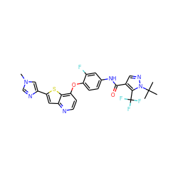 Cn1cnc(-c2cc3nccc(Oc4ccc(NC(=O)c5cnn(C(C)(C)C)c5C(F)(F)F)cc4F)c3s2)c1 ZINC000049802467