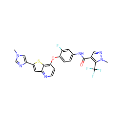 Cn1cnc(-c2cc3nccc(Oc4ccc(NC(=O)c5cnn(C)c5C(F)(F)F)cc4F)c3s2)c1 ZINC000049785025