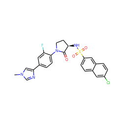 Cn1cnc(-c2ccc(N3CC[C@@H](NS(=O)(=O)c4ccc5cc(Cl)ccc5c4)C3=O)c(F)c2)c1 ZINC000028979496