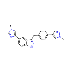 Cn1cnc(-c2ccc3[nH]nc(Cc4ccc(-c5cnn(C)c5)cc4)c3c2)c1 ZINC000653723611