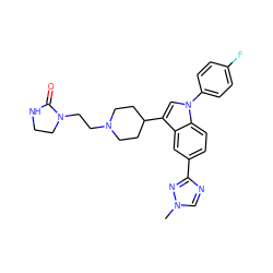 Cn1cnc(-c2ccc3c(c2)c(C2CCN(CCN4CCNC4=O)CC2)cn3-c2ccc(F)cc2)n1 ZINC000013493005