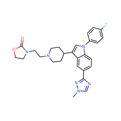 Cn1cnc(-c2ccc3c(c2)c(C2CCN(CCN4CCOC4=O)CC2)cn3-c2ccc(F)cc2)n1 ZINC000013493018