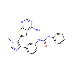 Cn1cnc(-c2cccc(NC(=O)Nc3ccccc3)c2)c1-c1cc2c(N)ncnc2s1 ZINC000036403257