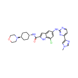 Cn1cnc(-c2ccnc(Nc3cc(Cl)c4[nH]c(C(=O)N[C@H]5CC[C@H](N6CCOCC6)CC5)cc4c3)n2)c1 ZINC000473236388