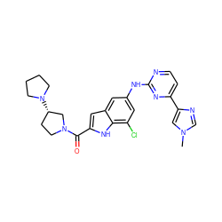 Cn1cnc(-c2ccnc(Nc3cc(Cl)c4[nH]c(C(=O)N5CC[C@H](N6CCCC6)C5)cc4c3)n2)c1 ZINC000205651320