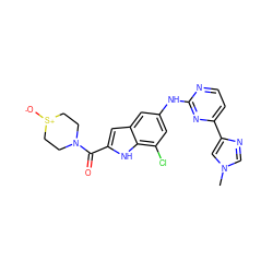 Cn1cnc(-c2ccnc(Nc3cc(Cl)c4[nH]c(C(=O)N5CC[S+]([O-])CC5)cc4c3)n2)c1 ZINC000222326239