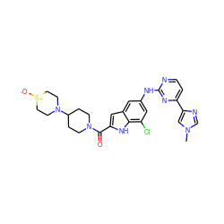 Cn1cnc(-c2ccnc(Nc3cc(Cl)c4[nH]c(C(=O)N5CCC(N6CC[S+]([O-])CC6)CC5)cc4c3)n2)c1 ZINC000222322844