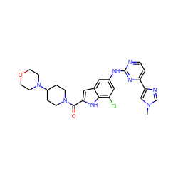 Cn1cnc(-c2ccnc(Nc3cc(Cl)c4[nH]c(C(=O)N5CCC(N6CCOCC6)CC5)cc4c3)n2)c1 ZINC000222323957