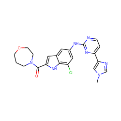 Cn1cnc(-c2ccnc(Nc3cc(Cl)c4[nH]c(C(=O)N5CCCOCC5)cc4c3)n2)c1 ZINC000222322772