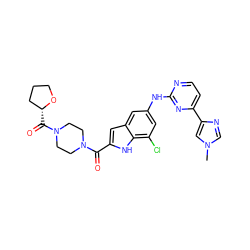 Cn1cnc(-c2ccnc(Nc3cc(Cl)c4[nH]c(C(=O)N5CCN(C(=O)[C@@H]6CCCO6)CC5)cc4c3)n2)c1 ZINC000205651184