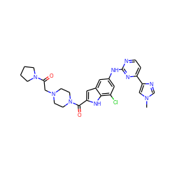 Cn1cnc(-c2ccnc(Nc3cc(Cl)c4[nH]c(C(=O)N5CCN(CC(=O)N6CCCC6)CC5)cc4c3)n2)c1 ZINC000222322916