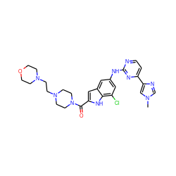 Cn1cnc(-c2ccnc(Nc3cc(Cl)c4[nH]c(C(=O)N5CCN(CCN6CCOCC6)CC5)cc4c3)n2)c1 ZINC000222324320