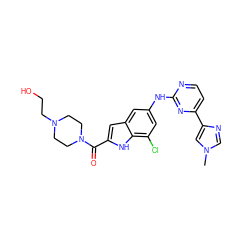 Cn1cnc(-c2ccnc(Nc3cc(Cl)c4[nH]c(C(=O)N5CCN(CCO)CC5)cc4c3)n2)c1 ZINC000222323050