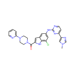 Cn1cnc(-c2ccnc(Nc3cc(Cl)c4[nH]c(C(=O)N5CCN(c6ccccn6)CC5)cc4c3)n2)c1 ZINC000205652322