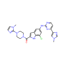 Cn1cnc(-c2ccnc(Nc3cc(Cl)c4[nH]c(C(=O)N5CCN(c6nccn6C)CC5)cc4c3)n2)c1 ZINC000205652215