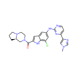 Cn1cnc(-c2ccnc(Nc3cc(Cl)c4[nH]c(C(=O)N5CCN6CCC[C@@H]6C5)cc4c3)n2)c1 ZINC000205652417