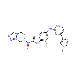 Cn1cnc(-c2ccnc(Nc3cc(Cl)c4[nH]c(C(=O)N5CCn6cnnc6C5)cc4c3)n2)c1 ZINC000205650063