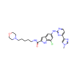 Cn1cnc(-c2ccnc(Nc3cc(Cl)c4[nH]c(C(=O)NCCCCCN5CCOCC5)cc4c3)n2)c1 ZINC000222323683