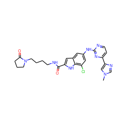 Cn1cnc(-c2ccnc(Nc3cc(Cl)c4[nH]c(C(=O)NCCCCN5CCCC5=O)cc4c3)n2)c1 ZINC000222324244