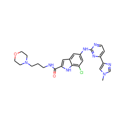 Cn1cnc(-c2ccnc(Nc3cc(Cl)c4[nH]c(C(=O)NCCCN5CCOCC5)cc4c3)n2)c1 ZINC000205651230