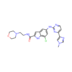 Cn1cnc(-c2ccnc(Nc3cc(Cl)c4[nH]c(C(=O)NCCN5CCOCC5)cc4c3)n2)c1 ZINC000222323890