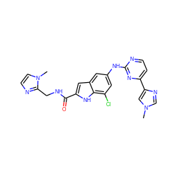 Cn1cnc(-c2ccnc(Nc3cc(Cl)c4[nH]c(C(=O)NCc5nccn5C)cc4c3)n2)c1 ZINC000222323553