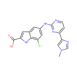 Cn1cnc(-c2ccnc(Nc3cc(Cl)c4[nH]c(C(=O)O)cc4c3)n2)c1 ZINC000221526564