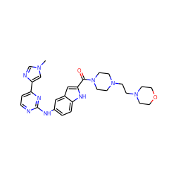 Cn1cnc(-c2ccnc(Nc3ccc4[nH]c(C(=O)N5CCN(CCN6CCOCC6)CC5)cc4c3)n2)c1 ZINC000222326362