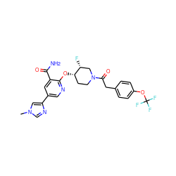 Cn1cnc(-c2cnc(O[C@H]3CCN(C(=O)Cc4ccc(OC(F)(F)F)cc4)C[C@H]3F)c(C(N)=O)c2)c1 ZINC000526061589