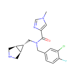 Cn1cnc(C(=O)N(Cc2ccc(F)c(Cl)c2)C[C@@H]2[C@H]3CNC[C@H]32)c1 ZINC000101270903