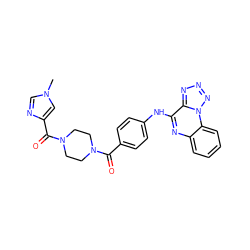 Cn1cnc(C(=O)N2CCN(C(=O)c3ccc(Nc4nc5ccccc5n5nnnc45)cc3)CC2)c1 ZINC000207703408