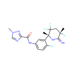 Cn1cnc(C(=O)Nc2ccc(F)c([C@@]3(C)NC(=N)[C@@](C)(F)CC3(F)F)c2)n1 ZINC001772581643