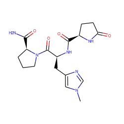 Cn1cnc(C[C@H](NC(=O)[C@H]2CCC(=O)N2)C(=O)N2CCC[C@H]2C(N)=O)c1 ZINC000029327177